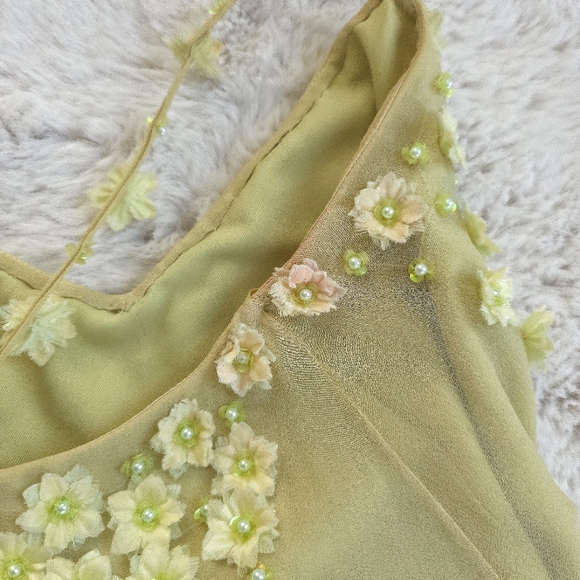 Vintage Cache Fairy Silk Florets Beaded Assymetrical Hem Midi Slip Dress - Picture 11 of 11